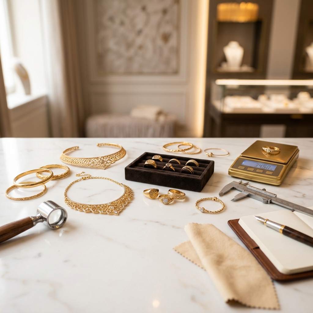 Professional gold ornament evaluation environment at Jewel Castle