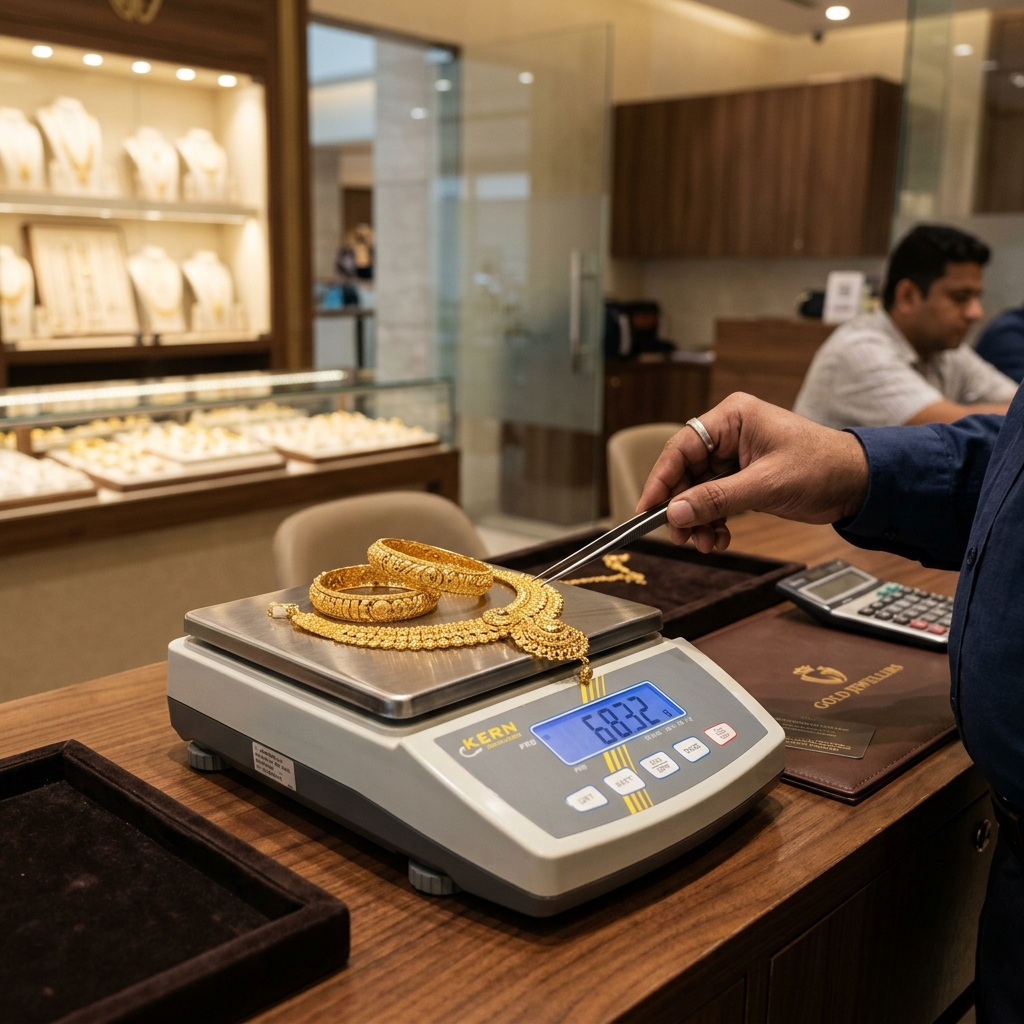 Gold weighing and valuation at best market price